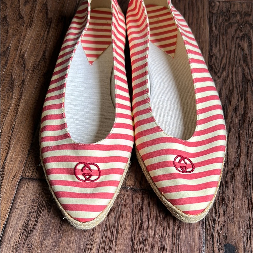 Vintage Gucci Red and White Striped Women's Flats Sz 40 - Picture 9 of 12